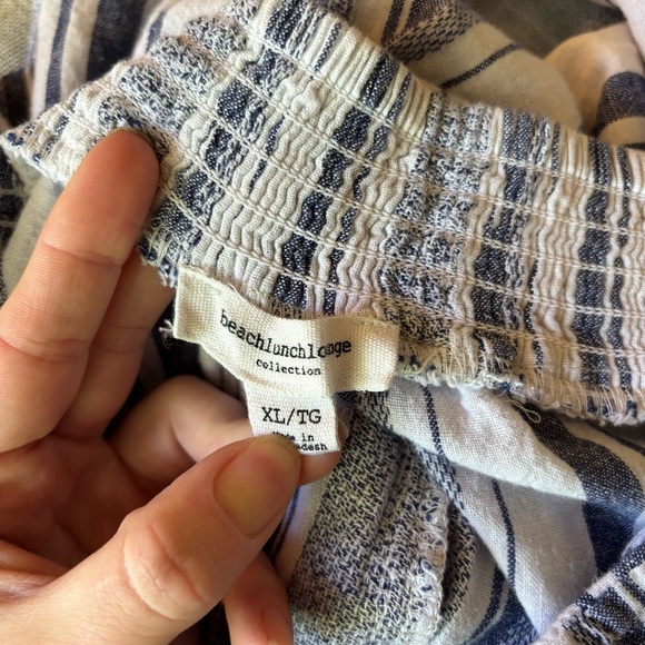 Women’s Blue & White Striped Wide Leg Lounge Pant, Cotton Linen Blend, Size XL - Picture 6 of 7